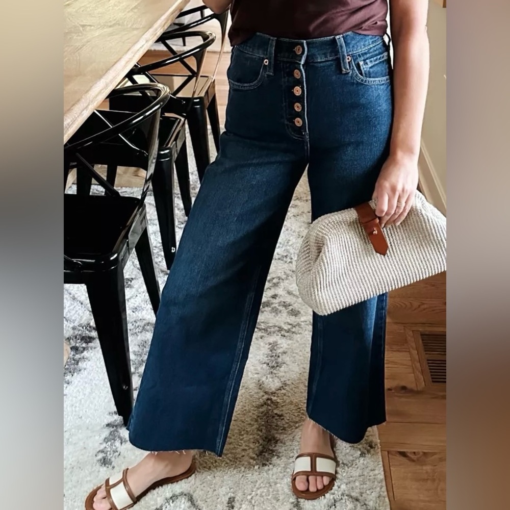 GAP high rise stride ankle wide leg exposed button fly jeans Sz 30/10